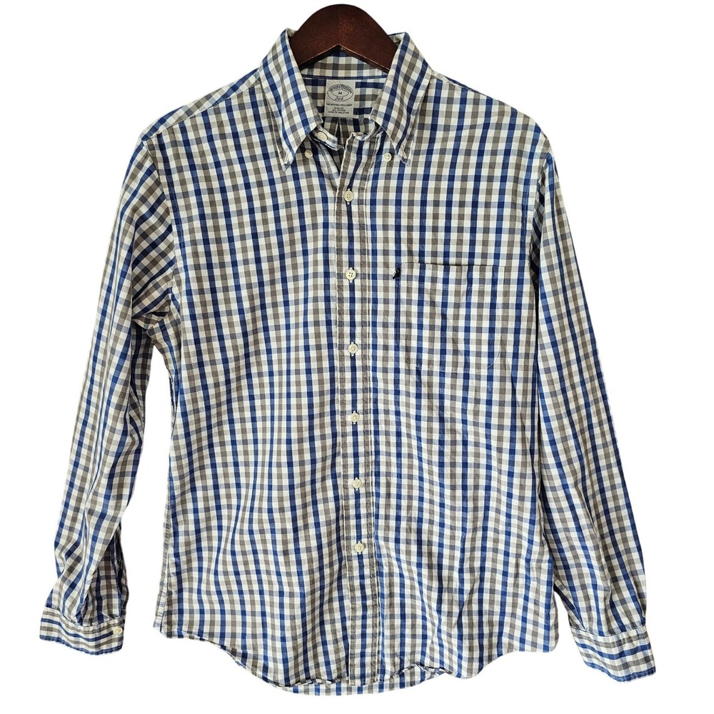 Brooks Brothers 346 Mens Slim Fit Gingham Check Button Down‎ Shirt Blue Grey M